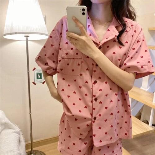 Womens Pajamas Set Cute Cartoon Print Tops Shorts Set Casual Home Sleepwear Pajama For Women Summer Pijama Suits Girls Pyjamas