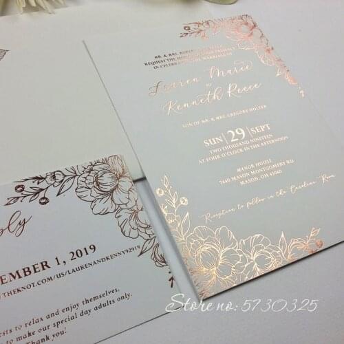 Wedding announcement invitaciones de boda mariage wedding cards gold foiled personalised invitation and RSVP cards with envelope