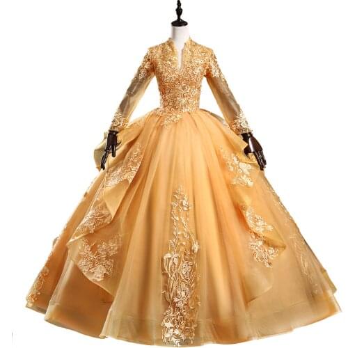 Luxury golden heart shape back embroidery beading ball gown dress Renaissance Gown queen dress Victorian/Marie Antoinette Belle