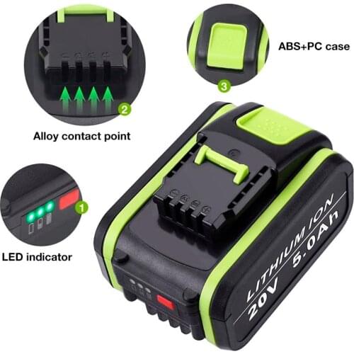 20V 5.0Ah Li-Ion Power Tool Replacement Rechargeable Battery for Worx WA3553 WA3551 WX390 WX176 WX178 WX550 WX678 WX373 WA3572