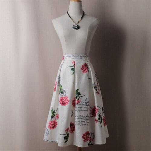 Women Peony Floral Prints Ball Gown Skirt Summer Autumn Tutu High Waist Midi Pleated Skirts