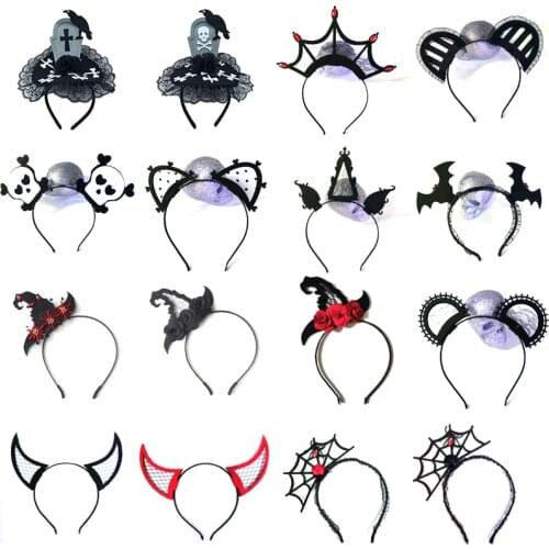 1pcs Halloween Party Decoration Gothic Rose Cross Skull Witch Hat Spider Web Headband Hair Clip Halloween Masquerade Props