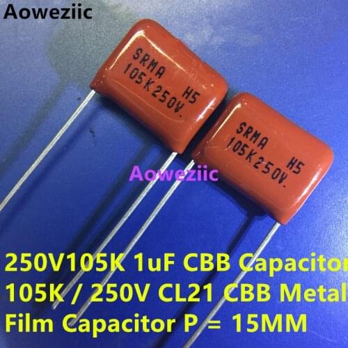 10Pcs/Lot 250V105K 1uF CBB Capacitor 105K / 250V CL21 CBB Metal Film Capacitor P = 15MM