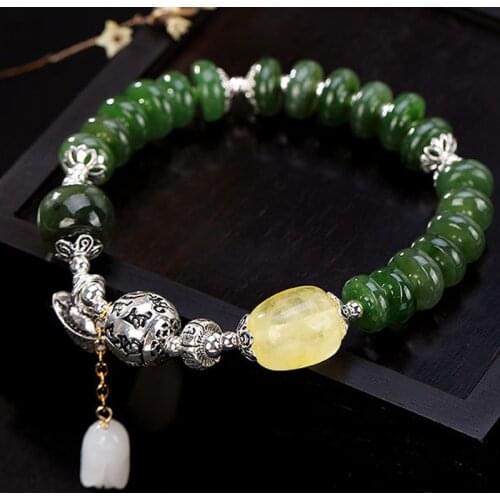 100% 925 Sterling Silver color Balls Elastic Rope Beading Bracelets Women Natural Jasper Beads Fine Jewelry Jade Flower Bracelet