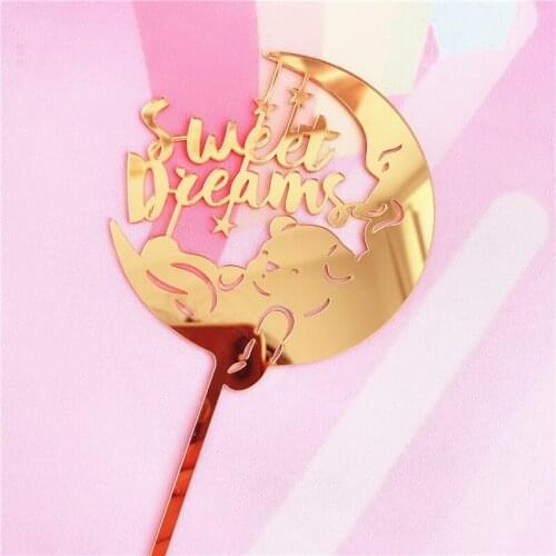 2PCS Moon Bear Acrylic Cake Topper Candy Color Cake Topper For Kids Birthday Party Cake Decorations Sweet Dream Happy Birthday