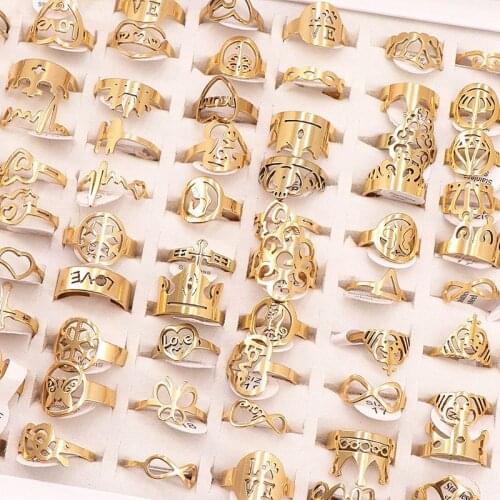 20 Pieces/lot Steel Ring Wholesale for Women Butterfly Cross Heart Charm Stainless Steel Wedding Rings Fashion Jewelry