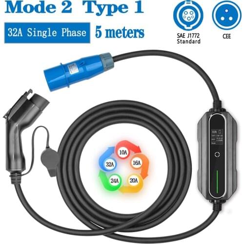 32A Watt Charging 3 Pin EV Charger Mobile Charging Cable Portable Home Use Industrial CEE Plug 32A 16A 24A 20A 10A Adjustable