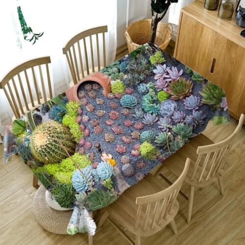 3d Succulent Plants Tablecloth Washable Cloth Thicken Cotton Rectangular and Round Table Cloth for Wedding Customizable Size