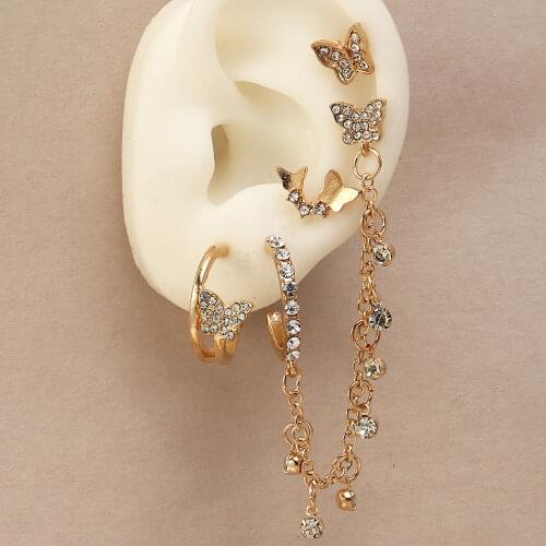 New Bohemia Star Gold Color Butterfly Mixed Crystal Ear Post Cuff Clip On Earrings Fake Cartilage Earring Clip Earring for Women