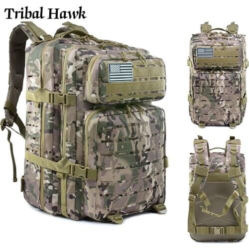45L Army Backpack Military Tactical Assault Molle Laser Rucksack 3P EDC Waterproof Hiking Camping Men Outdoor Camouflage Bag