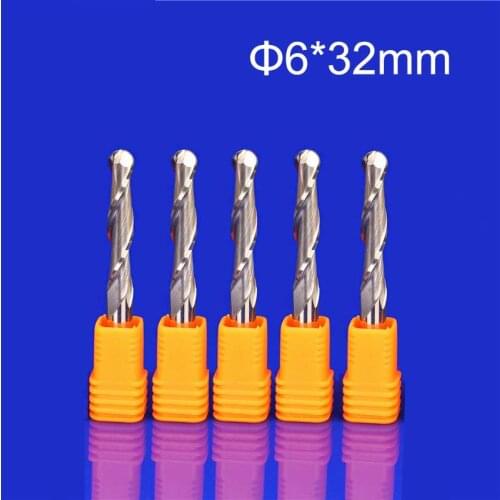 5pcs 6MM *32MM Two Flutes Ball Nose Bits, Carbide End Mill, Engraving Cutting Tools, CNC Router Cutters, Acryl, PVC