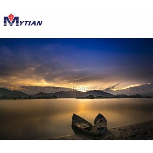 5D DIY Full Drill Square & Round Diamond Painting Cross Stitch Sunset Boats Home Decor Diamond Embroidery Rhinestone Wall Art