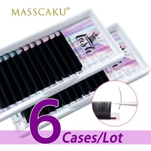 6case/lot MASSCAKU saving time high-quality 8-18mm & mix ellipse flat false eyelash extension flat mink eyelashes for beauty