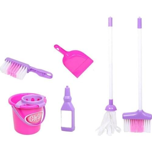 6Pcs Kids Simulation Broom Mop Bucket Brush Cleaning Tool Pretend Play Toy Set