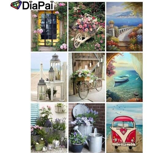 DIAPAI 5D DIY Diamond Painting 100% Full Square/Round Drill "Flower car scenery" 3D Embroidery Cross Stitch Home Decor