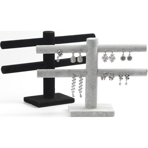 Velvet Earring Holder Stand Rack Ice and Black 2 Tier T-bar Stud Earrings Display Rack Stand Jewelry Organizer for Store Storage
