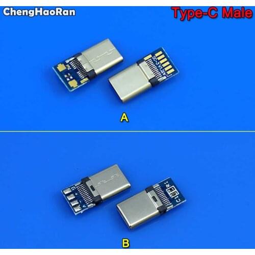 ChengHaoRan 2pcs USB-3.1 Male Jack Plug USB 3.1 Type C Connector with PCB Board Charging Port Data Line Terminals for Android
