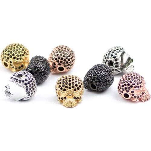 YHBZRET Black Zircon Skull Pendant Copper Spacer beads Micro Pave CZ Charms Loose beads for Jewelry making bracelet Necklace DIY