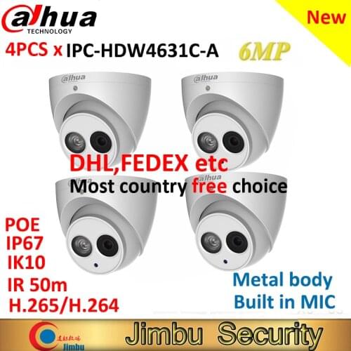 Dahua 4pcs 6MP IP Camera IPC-HDW4631C-A Built-in MIC CCTV Dome security Camera video surveillance system kit видео наблюдение