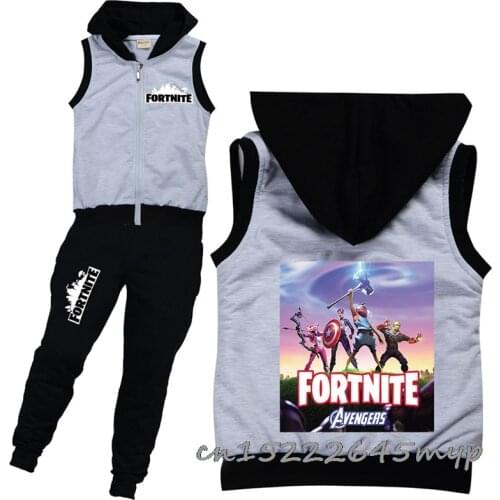 Fortnite Childrens Autumn Winter Suit Baby Girls Hooded Vest + Pants 2 pcs Casual Outfit Toddler Boys Clothing Set