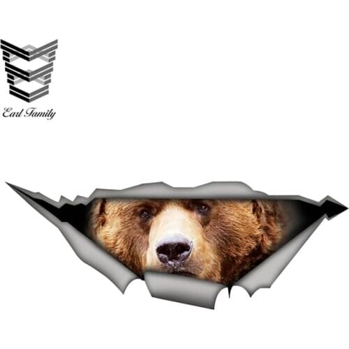 EARLFAMILY 15cm x 6cm Grizzly 3D Car Sticker Funny Brown Bear Decal Waterproof Car Styling Animal Stickers Decoration