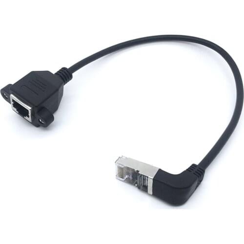 Ethernet LAN Network CAT5e RJ45 Male to female extension cable 90 degree down angled 30cm with Screw Panel Mount
