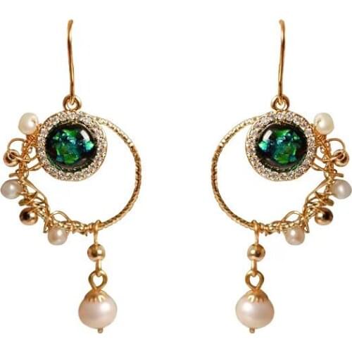 EYER Fashion European and American jewelry wholesale Round-shaped zircon arc creative Pearl earring for women серьги 2021 тренд