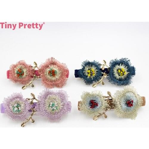 1 Piece Handmade Embroidery Flowers Ribbon Wrapped French Barrettes for DIY Hair Jewelry