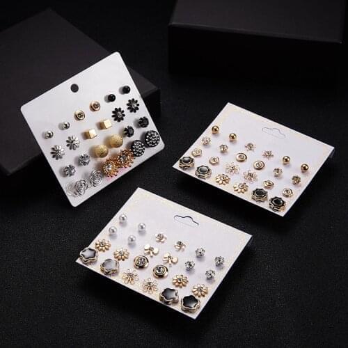 12Pairs Mixed Styles Gold Balck White Ctystal Pearl Geometric Stud Earrings Set For Women Girls Korean Jewelry Gifts 2020 New