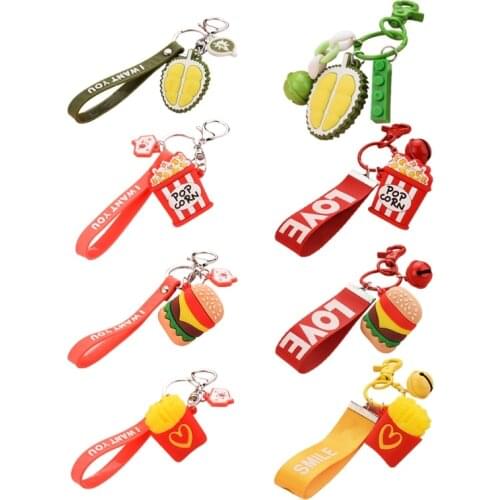 Simulation Creative Food Key Rings with Bell Popcorn Bag Pendant Mini Food Chips Burger Keychains Car Key Accessories