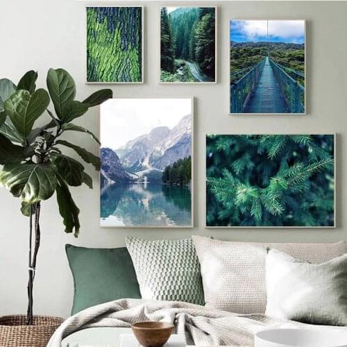 Scandinavian Poster Landscape Nature Canvas Wall Art Print Painting Nordic Decoration Mountain Lake Forest Bridge Picture