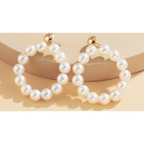 Classic Big Round Drop Earrings for Women Elegant Circle Pearl Earrings Gold Luxury Hanging Jewelry Gift Party Daily Decoration