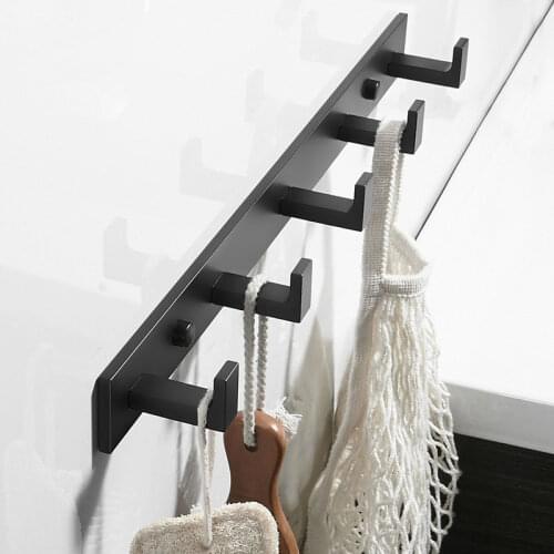 Bathroom Towel Hook Black Wall Mounted Clothes Coat Hook Thicken Space Aluminum Punch-Free Bathrobe Hook крючки для полотенец