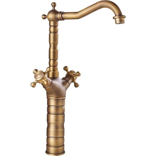 Bathroom Faucet Brass Single Hole Double Cross Handle 360 Degree Rotatable Basin Lavatory Mixer Tap Deck Mounted Supply Hose