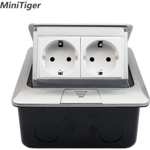 MiniTiger Aluminum Panel EU/US/FR Standard Pop Up Floor Socket 2 Way Electrical Outlet Modular Combination Customized Available