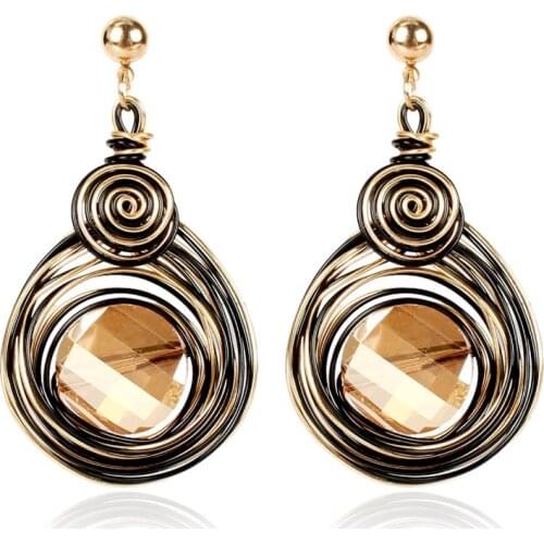 Fashion Jewelry Accessories Women Earrings 2021 Trend Artificial Crystal Metal Wires Spiral Drop Hang Earrings for Women 2021