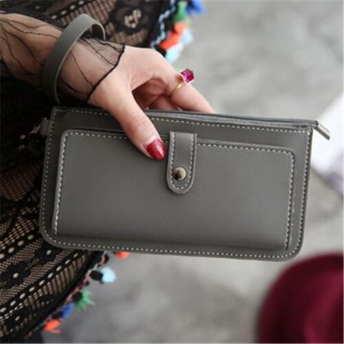 Fashion Woman Simple Hasp Wallet Female Pu Leather Zipper Coin Purses Ladies Wristband Multi-card Holder Clutch Phone Bag