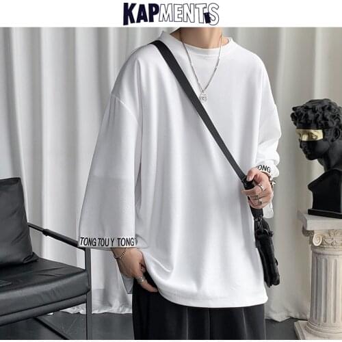 KAPMENTS Men Solid Harajuku Oversized Loose Tee 2021 Summer Mens Streetwear Kpop Vintage T-shirts Male Hip Hop Causal T Shirts