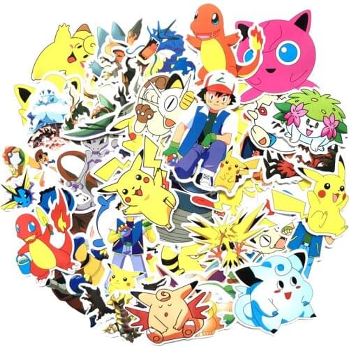 60pcs/set Pokemon Cartoon Stickers toy Stickers For Children Skateboard Pokemon Sticker For Laptop Sticker Kids Gift