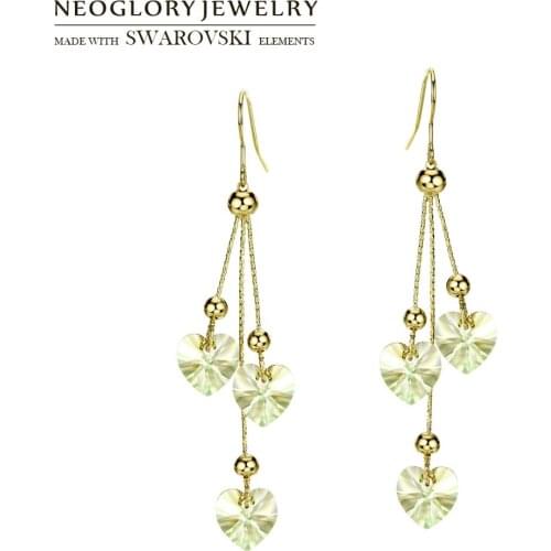 Neoglory Austria Crystal Long Dangle Earrings Colorful Romantic Love Heart Design For Lady Stylish Graceful Classic Dress