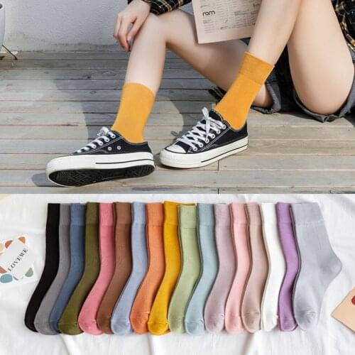 10 pieces = 5 pairs Womens Cotton socks Solid Color New Autumn Winter Korean-Style Macarons Candy-Colored Socks women