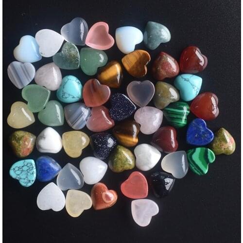2020 new top quality Assorted natural stone heart shape cab cabochons beads for jewelry making 10mm wholesale 50pcs/lot free