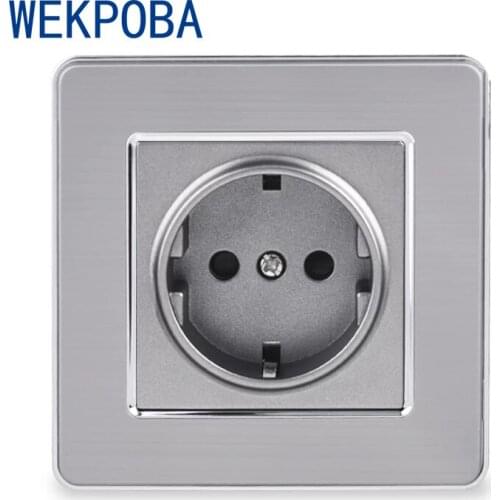 WEKPOBA New EU/ Russian Standard Wall Power Socket With 2 USB Charge Port Hidden Soft LED S08 Stainless Steel Panel Grey