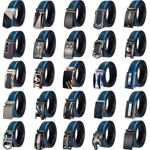 New Mens Genuine Leather Luxury Blue Belt For Men Metal Automatic Buckle Belt Male Jeans Strap Wedding Business Barry.Wang DJ-E