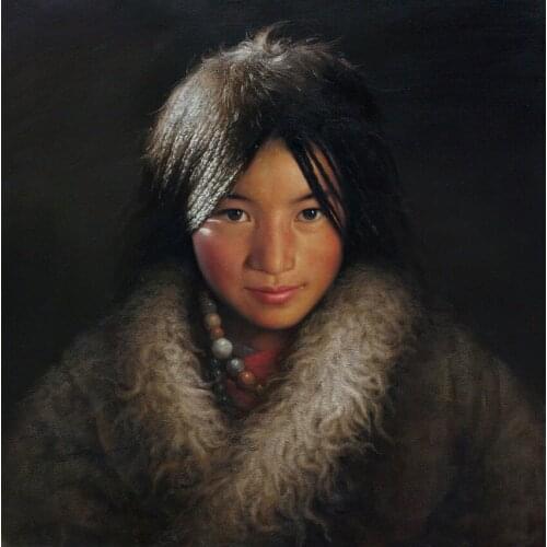 Original Oil Painting art chinese Tibet girl 24*24 # hand painted #Original Oil painting on Canvas #free shipping