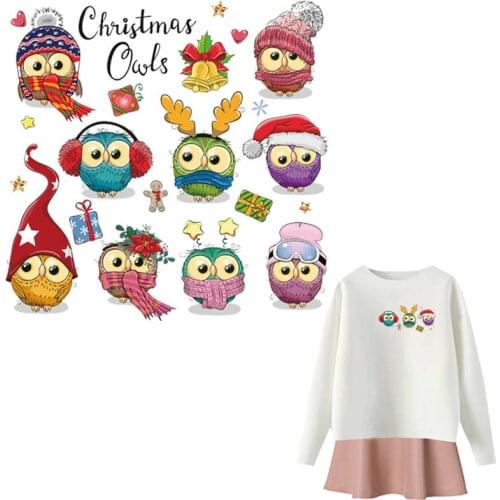 Patch Iron Christmas Owls Stickers Iron On Heat Transfer Diy Accessory Fashion Clothes Thermal Stickers Christmas Gift
