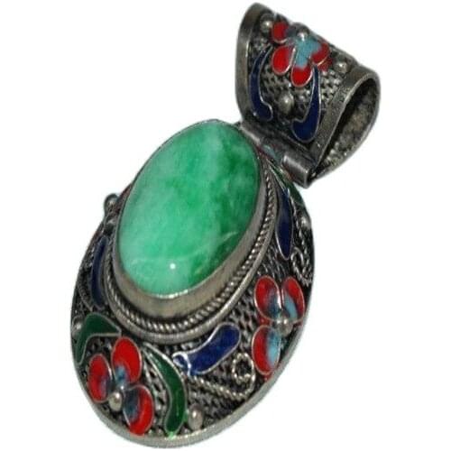 Tibet and Nepal folk Cloisonne inlaid with Turquoise jade Pendant