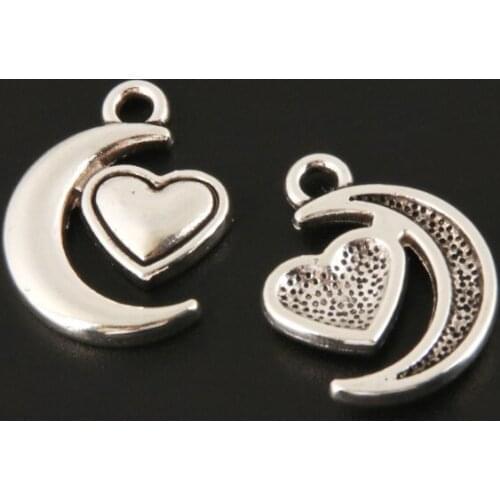 50pcs Charms Moon And Star Heart Silver Color Pendant For DIY Metal Jewelry Making Findings Accessorie