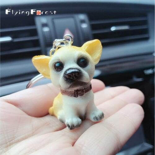 Resin three-dimensional Lovely Dog Pendant Keychain chihuahua Animal Key Chain Women Jewelry bag Key Ring charm birthday gifts