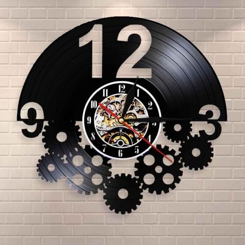 Ornaments Decor Vinyl Record Wall Clock Gears and Cogs Wall Art Steampunk Gift for Cyclist Cycling Fan Cogwheels Retro Clock